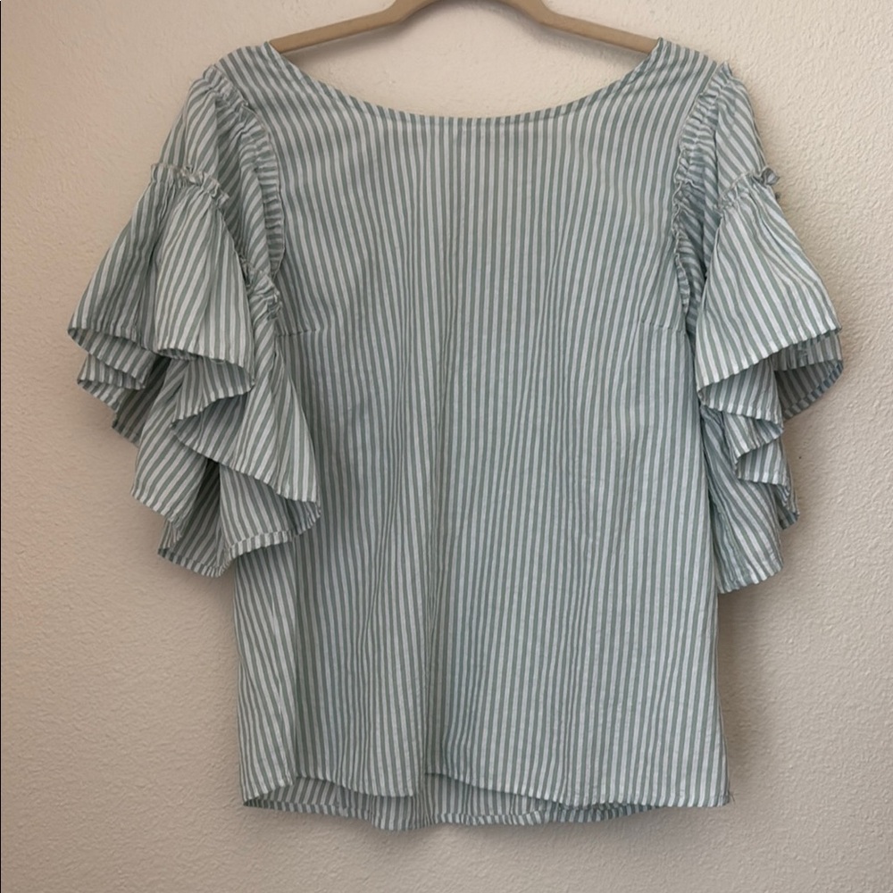 Umgee Seersucker Striped Ruffle Sleeve